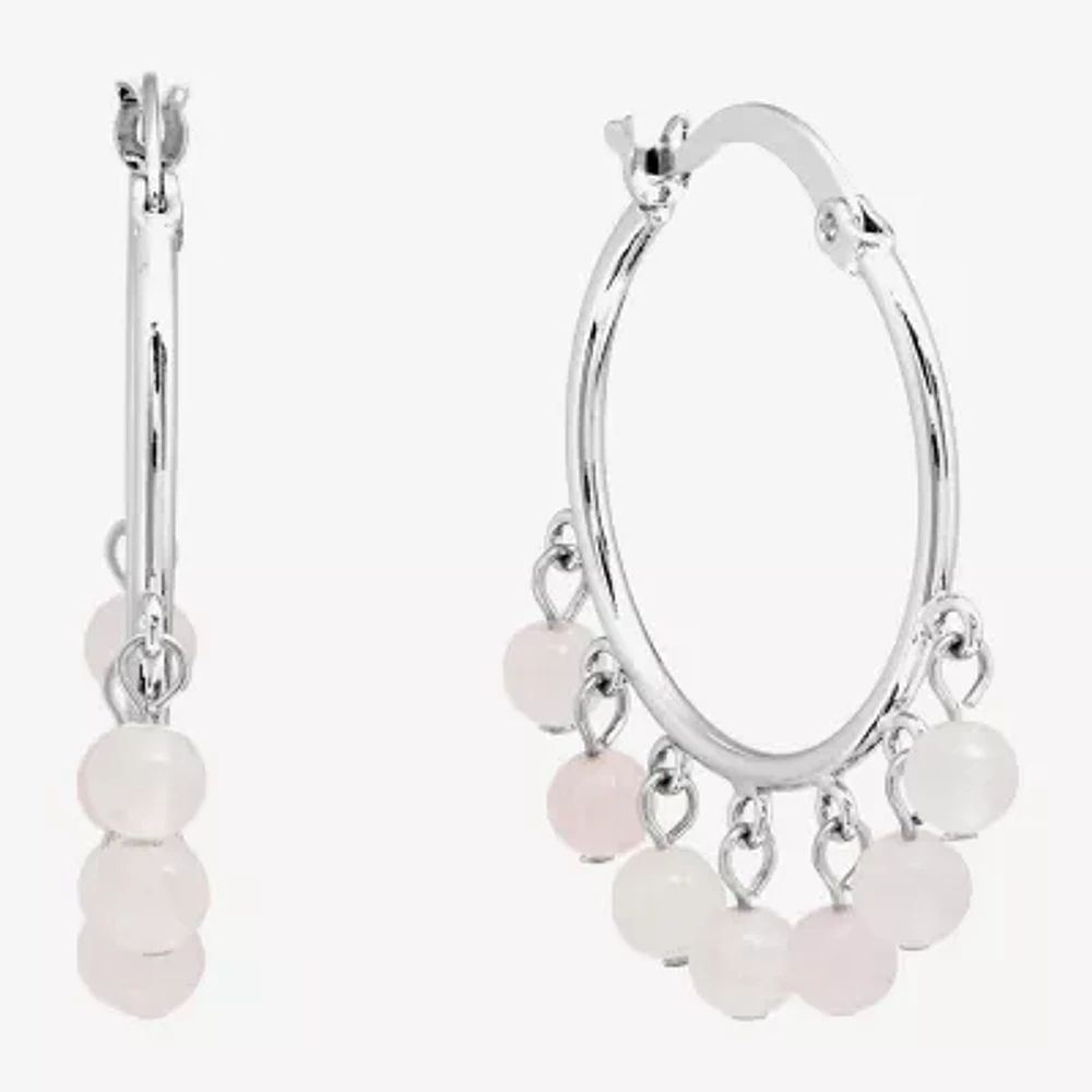 Sparkle Allure Genuine Stone Beaded Womens Pink 32.5mm Hoop Earrings