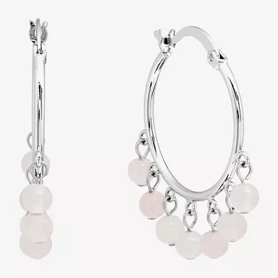Sparkle Allure Genuine Stone Beaded Womens Pink 32.5mm Hoop Earrings