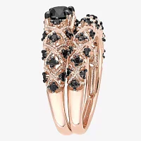 Midnight Black Womens 1 CT. T.W. Natural Diamond 18K Rose Gold Over Silver Round Bridal Set