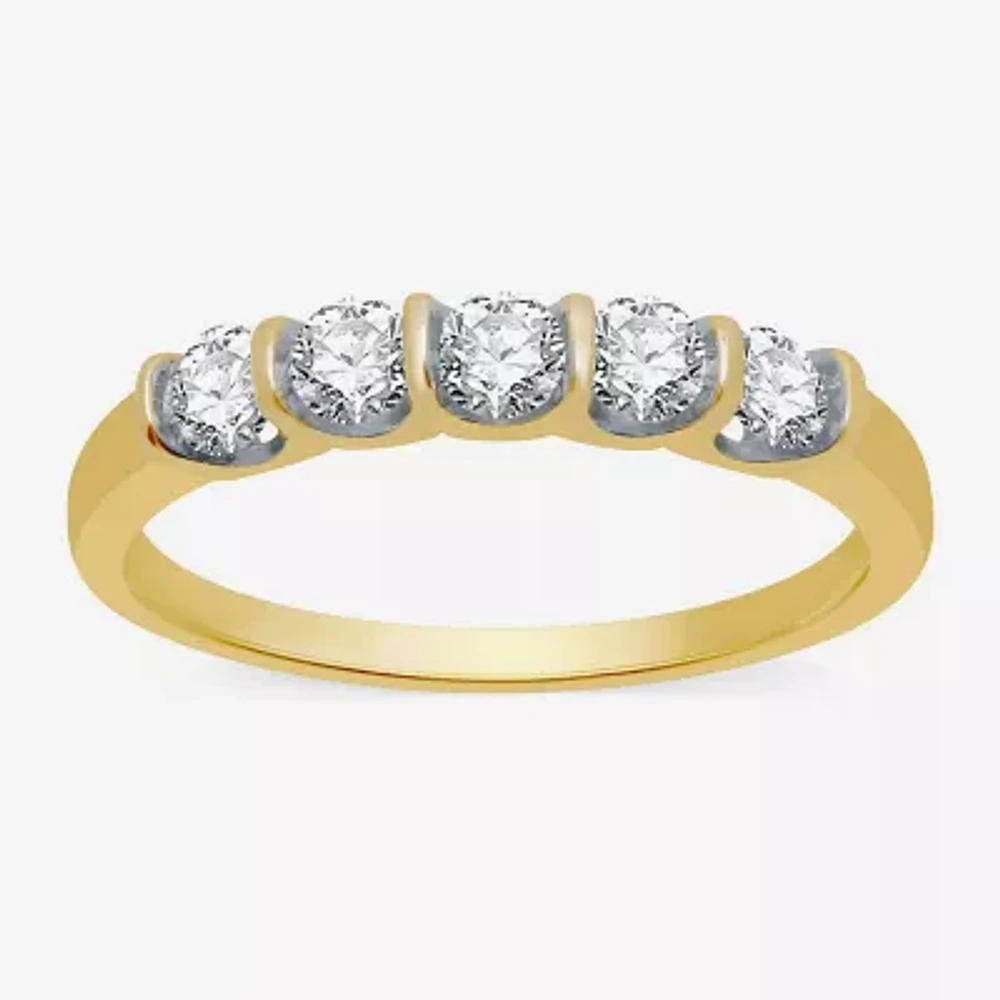 (H-I / I1) 1/2 CT. T.W. Lab Grown White Diamond 10K Gold 5-Stone Anniversary Band