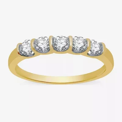 (H-I / I1) 1/2 CT. T.W. Lab Grown White Diamond 10K Gold 5-Stone Anniversary Band