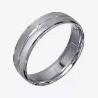 Mens 6mm Diamond-Accent 10K White Gold Wedding Band