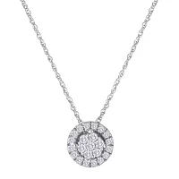 Diamond Blossom 1/5 CT.T.W. Natural Diamond 10K White Gold Halo Pendant Necklace