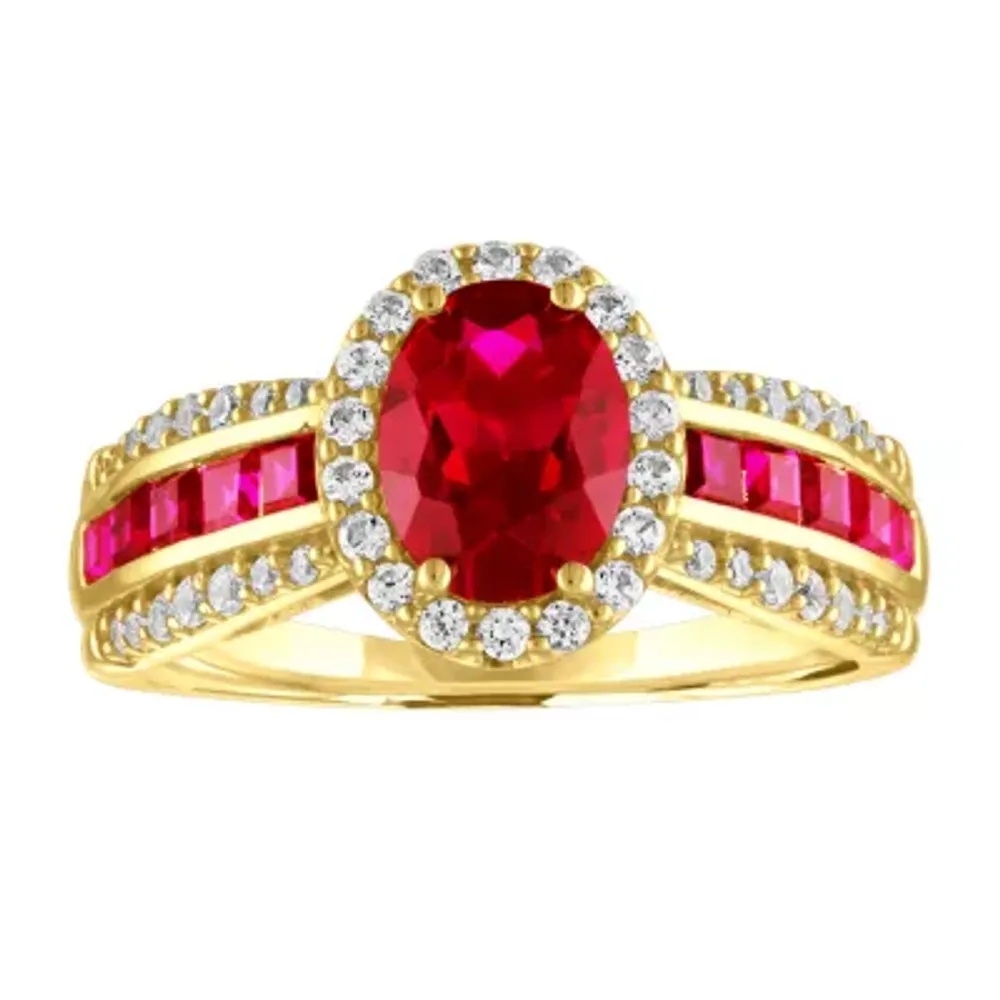 Womens Lab Created Red Ruby 10K Gold Cocktail Ring