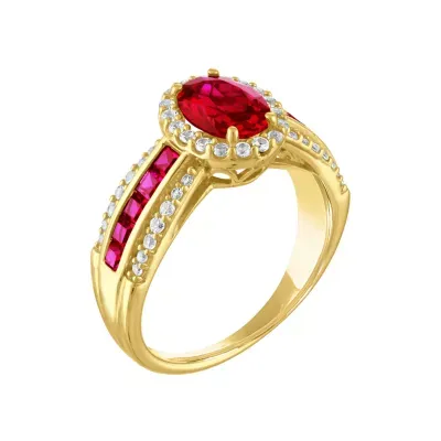 Womens Lab Created Red Ruby 10K Gold Cocktail Ring