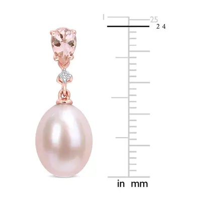 Diamond Accent Dyed Pink Cultured Freshwater Pearl 10K Rose Gold Drop Earrings