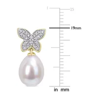 1/ CT. T.W. White Cultured Freshwater Pearl 10K Gold Drop Earrings