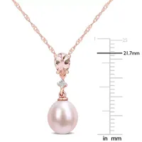 Womens Diamond Accent Dyed Pink Cultured Freshwater Pearl 10K Rose Gold Pendant Necklace