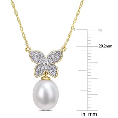 Womens 1/8 CT. T.W. White Cultured Freshwater Pearl 10K Gold Butterfly Pendant Necklace