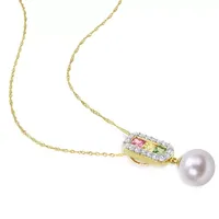 Womens White Cultured Freshwater Pearl 14K Gold Pendant Necklace