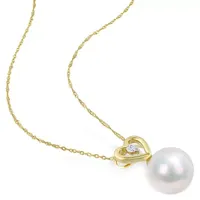 Womens Diamond Accent White Cultured Freshwater Pearl 10K Gold Heart Pendant Necklace