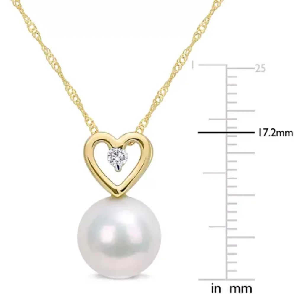 Womens Diamond Accent White Cultured Freshwater Pearl 10K Gold Heart Pendant Necklace