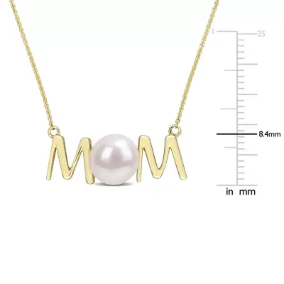 Mom" Womens White Cultured Freshwater Pearl 10K Gold Pendant Necklace