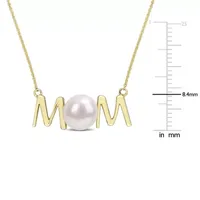 Mom" Womens White Cultured Freshwater Pearl 10K Gold Pendant Necklace