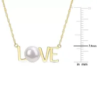 Love" Womens White Cultured Freshwater Pearl 10K Gold Pendant Necklace