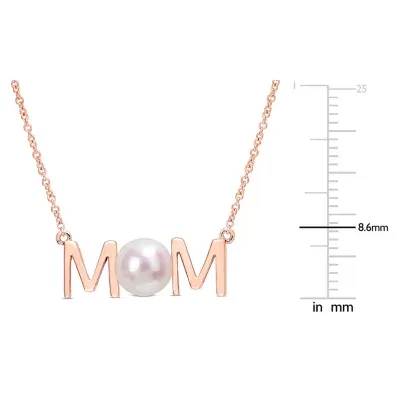 Mom" Womens White Cultured Freshwater Pearl 10K Rose Gold Pendant Necklace