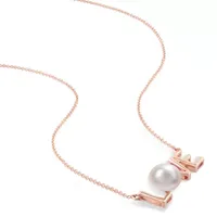 Love" Womens White Cultured Freshwater Pearl 10K Rose Gold Pendant Necklace