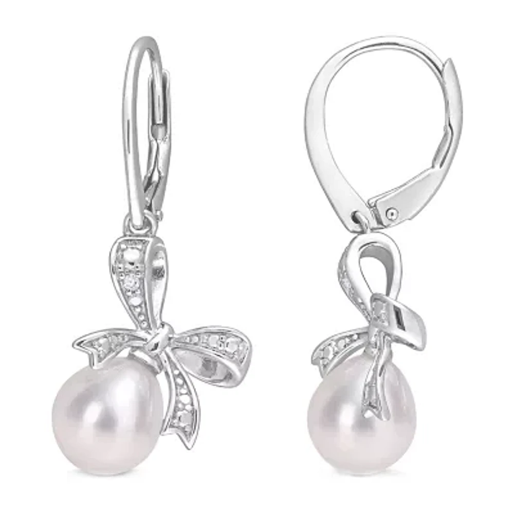 Diamond Accent White Cultured Freshwater Pearl Sterling Silver Drop Earrings
