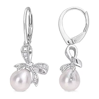 Diamond Accent White Cultured Freshwater Pearl Sterling Silver Drop Earrings