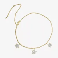 14K Gold Over Silver 10 Inch Solid Cable Star Ankle Bracelet
