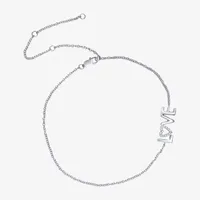 Love Sterling Silver 10 Inch Solid Cable Heart Ankle Bracelet