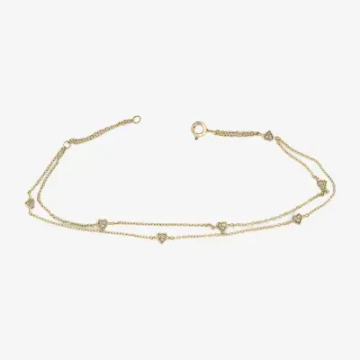 Double Strand Station 14K Gold Over Silver 10 Inch Solid Cable Heart Ankle Bracelet