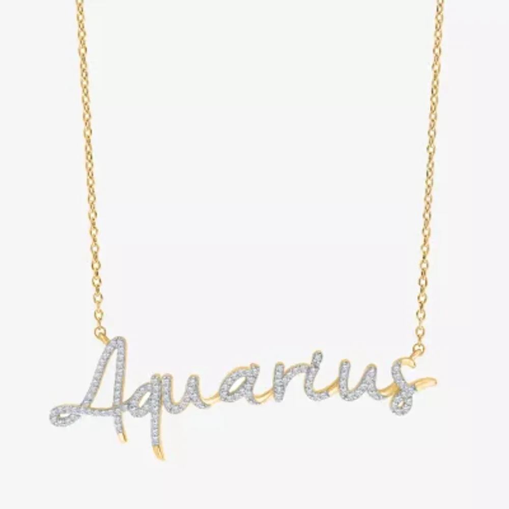 18k Gold Plated Horoscope Signs Aquarius Zodiac CZ Necklace