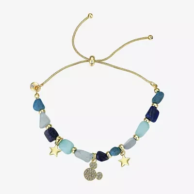 Disney Classics Blue Quartz Gold Tone 14K Gold Over Brass Star Mickey Mouse Bolo Bracelet