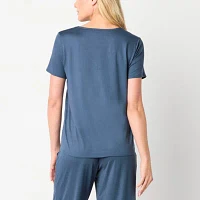 Ambrielle Womens Short Sleeve V Neck Pajama Top