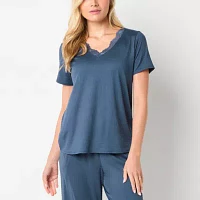 Ambrielle Womens Short Sleeve V Neck Pajama Top