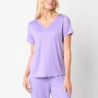 Ambrielle Womens Short Sleeve V Neck Pajama Top