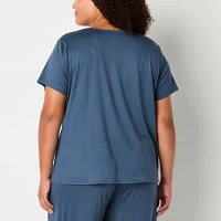 Ambrielle Womens Short Sleeve V Neck Pajama Top