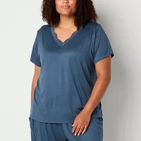 Ambrielle Womens Short Sleeve V Neck Pajama Top