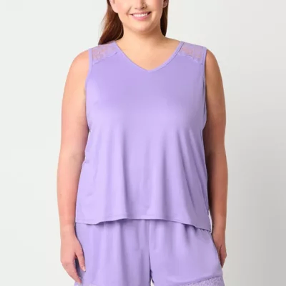 Ambrielle Womens Plus Sleeveless V Neck Pajama Top