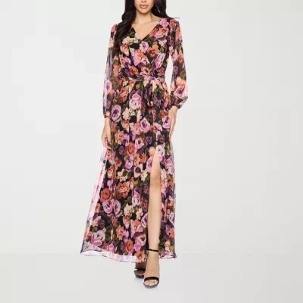 Premier Amour Womens Long Sleeve Floral Maxi Dress