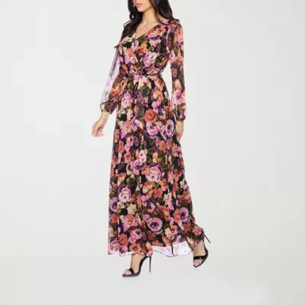 Premier Amour Womens Long Sleeve Floral Maxi Dress