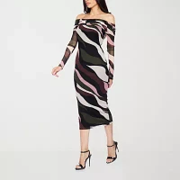 Premier Amour Womens Long Sleeve Scroll Midi Sheath Dress