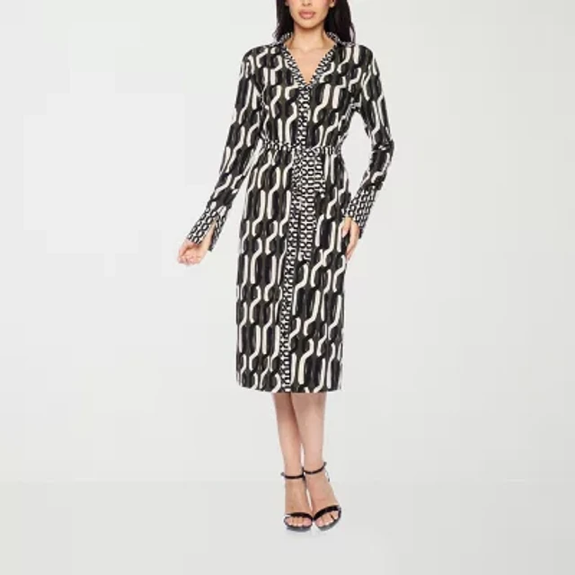 premier amour long sleeve midi fit + flare dress Premier Amour Womens Midi V Neck Long Sleeve Puffed Floral Fit + Flare Dress, Color: Cream Royal Yellow
