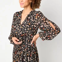 Melonie T 3/4 Split-Sleeve Floral Fit + Flare Dress