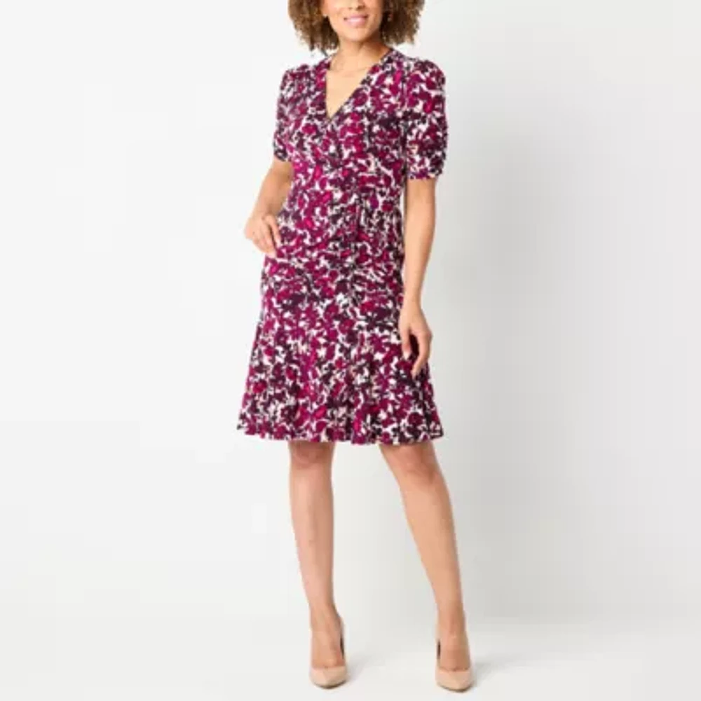 Willow Glenn Womens Short Sleeve Floral Fit + Flare Dress