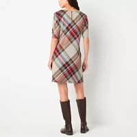 R & K Originals Womens Short Sleeve Plaid Shift Dress