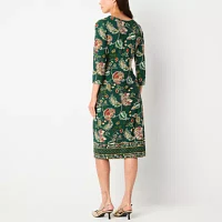 R & K Originals Womens 3/4 Sleeve Floral Midi Shift Dress