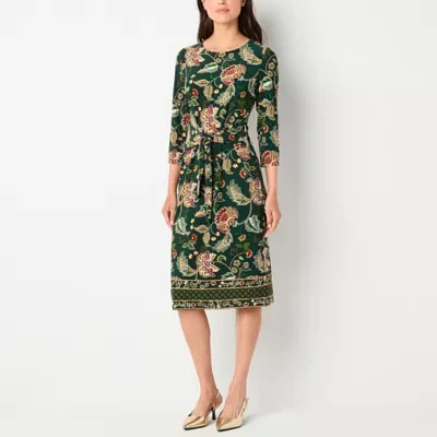 R & K Originals Womens 3/4 Sleeve Floral Midi Shift Dress