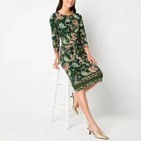 R & K Originals Womens 3/4 Sleeve Floral Midi Shift Dress