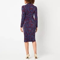 Connected Apparel Womens Long Sleeve Scroll Midi Sheath Dress