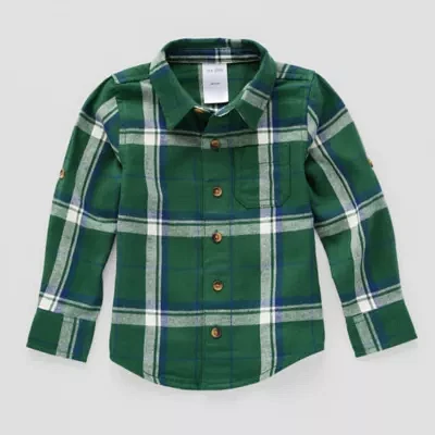 Okie Dokie Toddler Boys Adaptive Long Sleeve Flannel Shirt