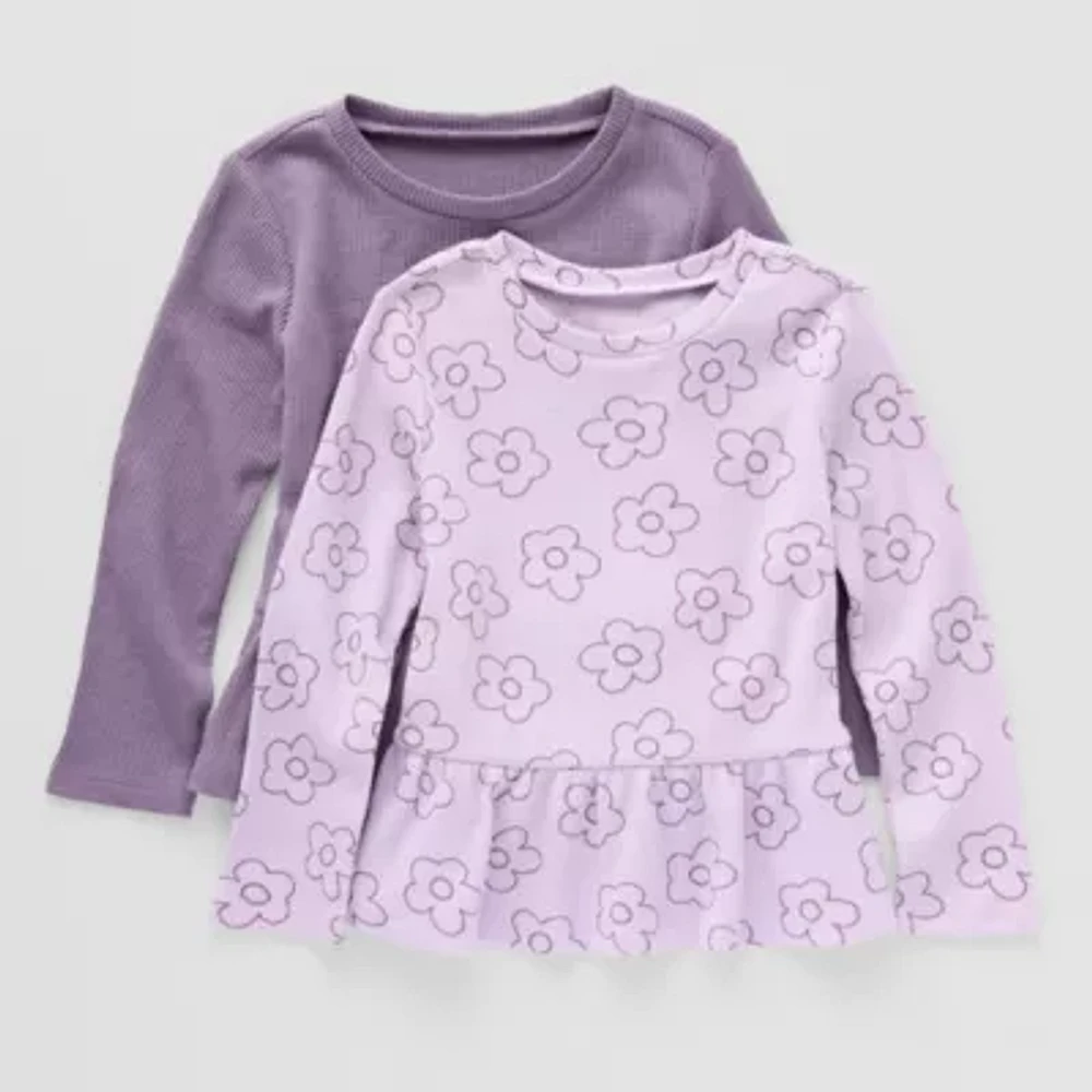 Okie Dokie Toddler & Little Girls 2-pc. Round Neck Long Sleeve Graphic T-Shirt