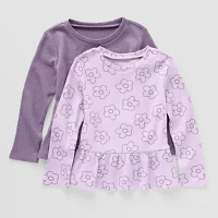 Okie Dokie Toddler & Little Girls 2-pc. Round Neck Long Sleeve Graphic T-Shirt