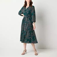 Ryegrass Womens 3/4 Sleeve Floral Midi A-Line Dress