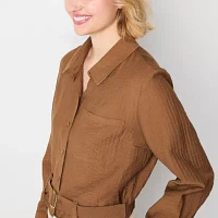 by&by Juniors Womens Long Sleeve Boxy Fit Button-Down Shirt